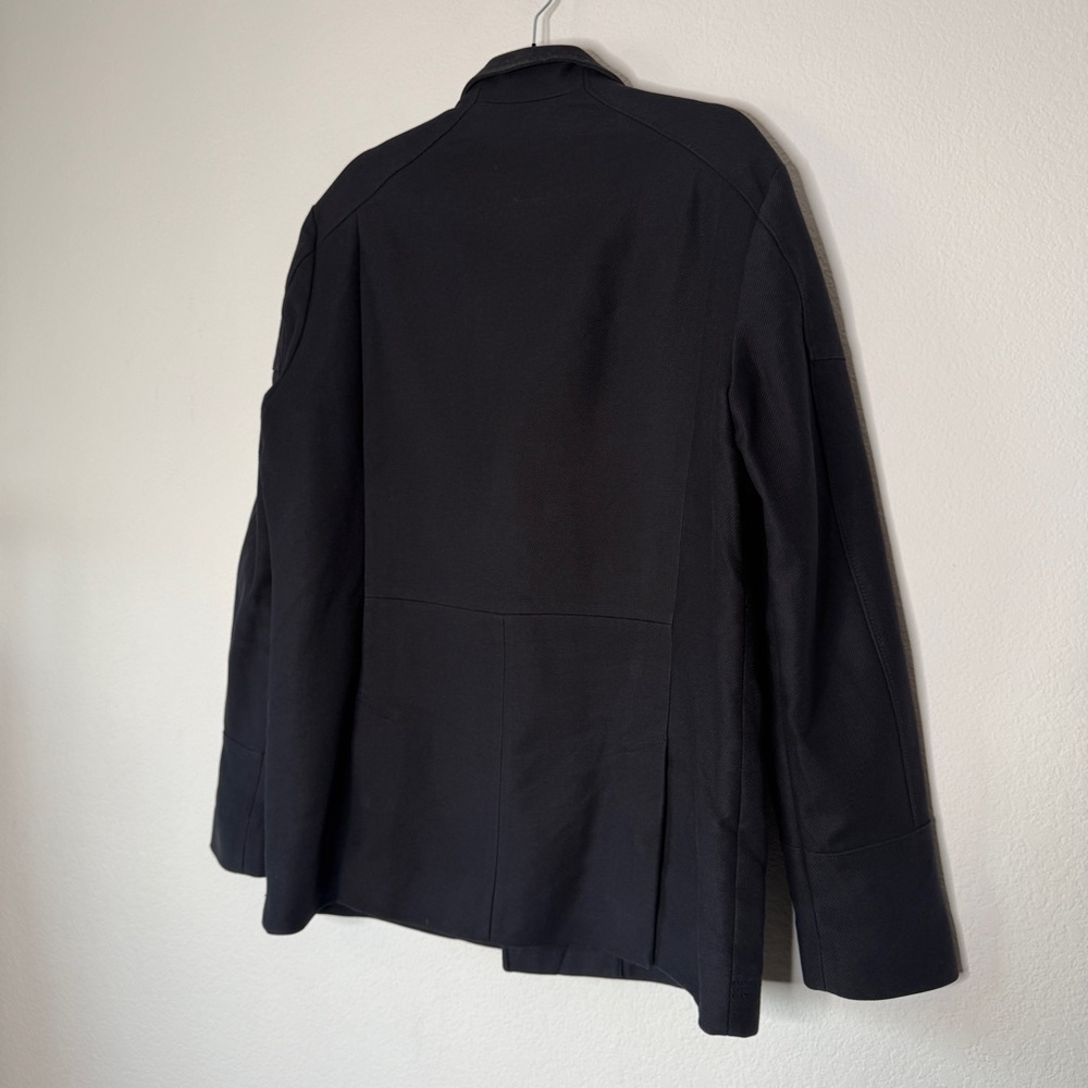 Reiss Jacket Moto Navy Asymmetrical Zip Silver Hardware Lined Collar Wear XL - Picture 6 of 10